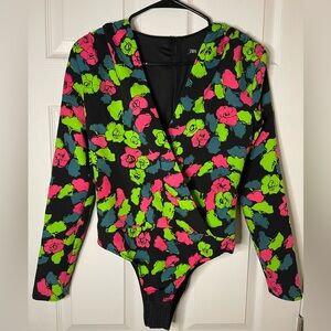 Zara Women's Floral Bodysuit Jacket - Black, Pink, Green